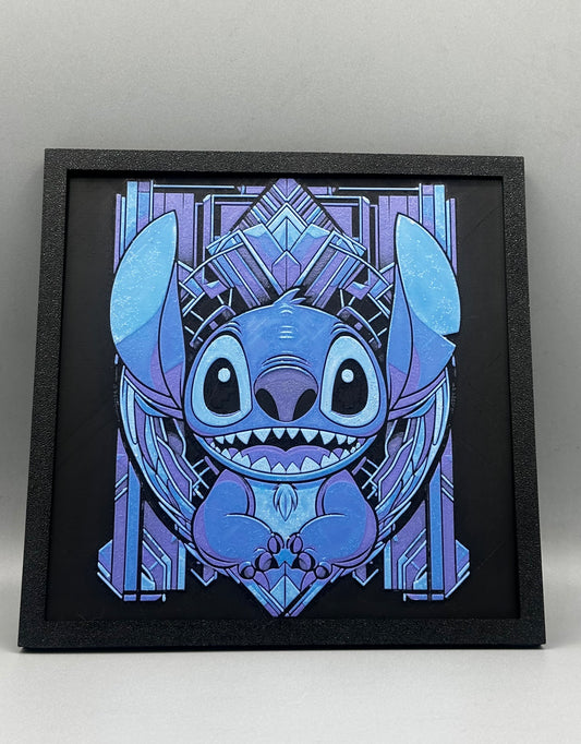 Stitch art deco 3D printed picture with frame