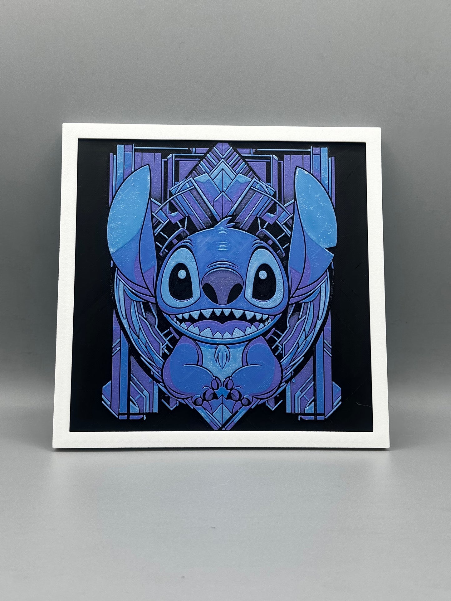 Stitch art deco 3D printed picture with frame