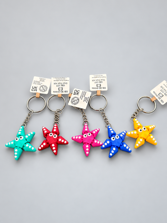 Articulated starfish keychains in five colours