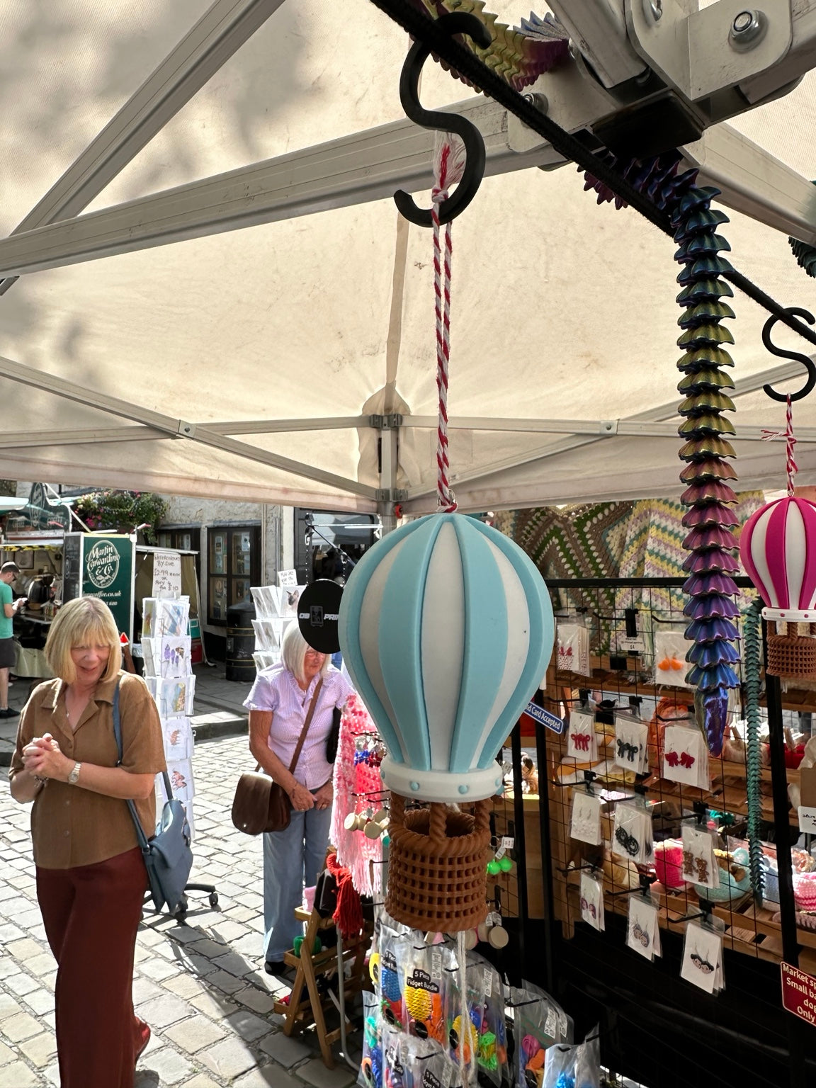 Blue hanging hot air balloon ornament