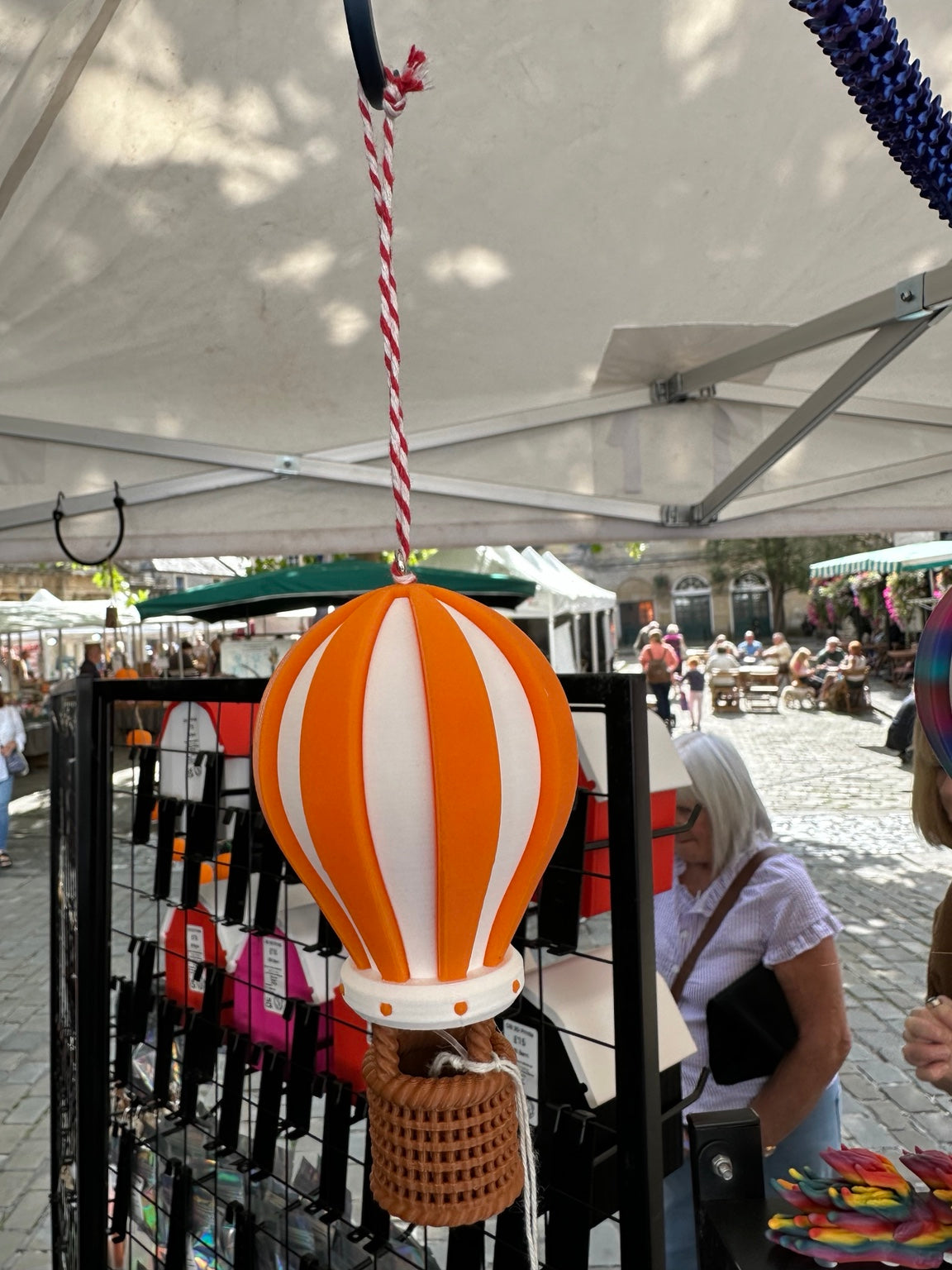 Orange hanging hot air balloon ornament