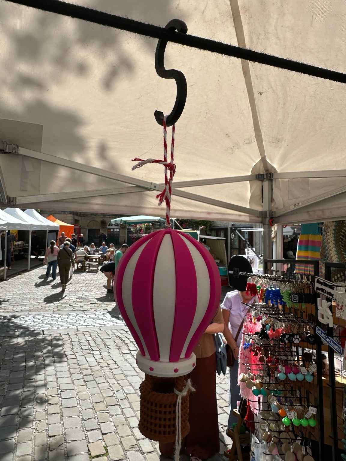 Pink hanging hot air balloon ornament