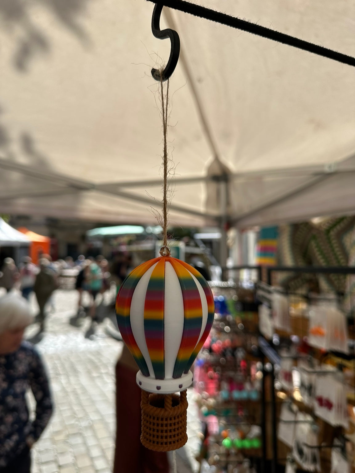 Rainbow 2 hanging hot air balloon ornament
