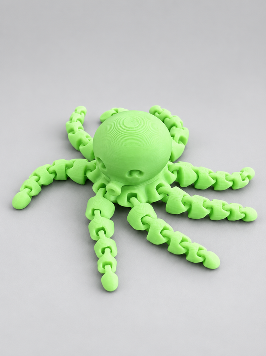 Glow-in-the-dark green mini articulated octopus